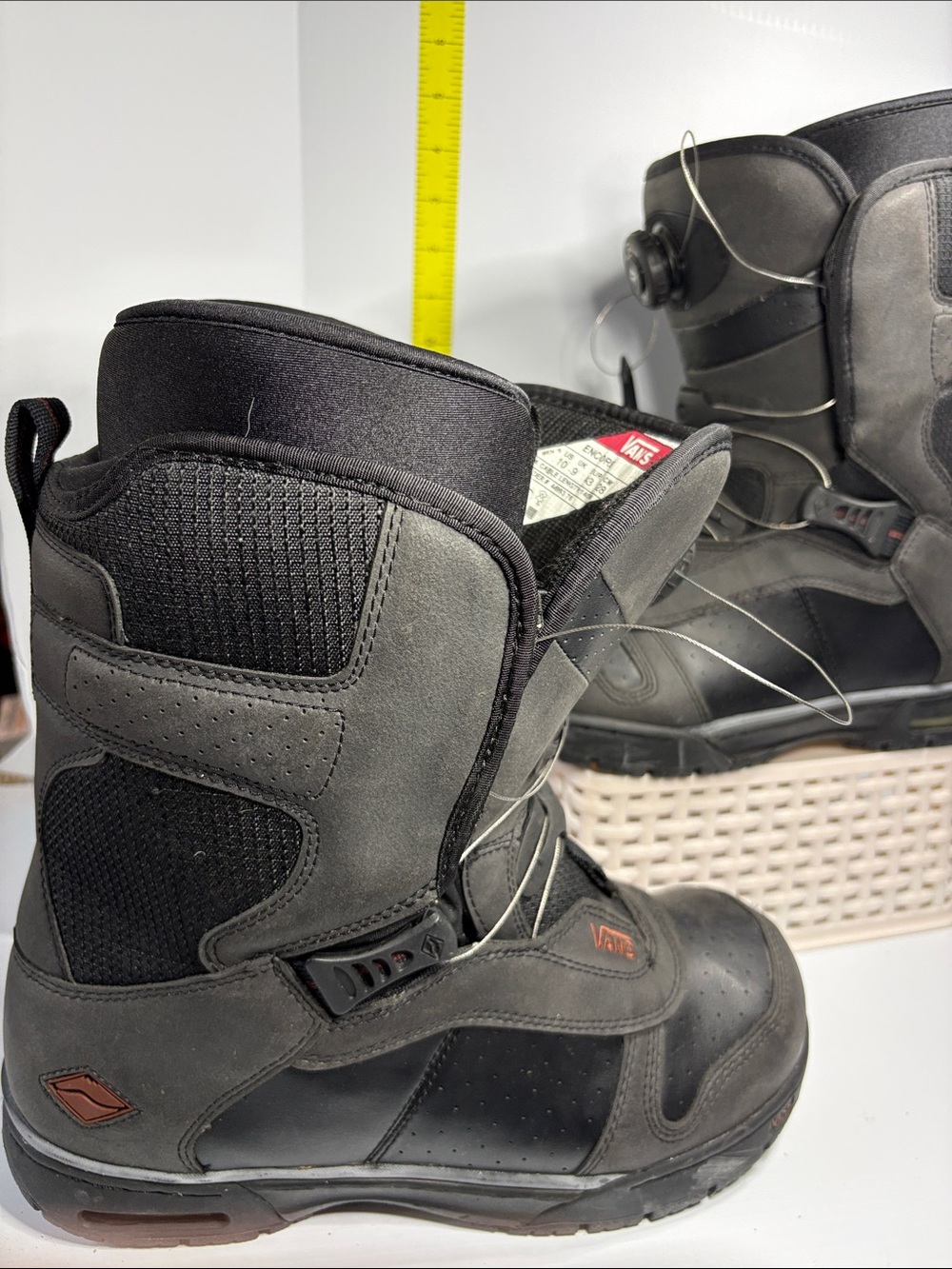 Vans Black and Dark Gray Snowboard Boots with Quick-Lace System box 14